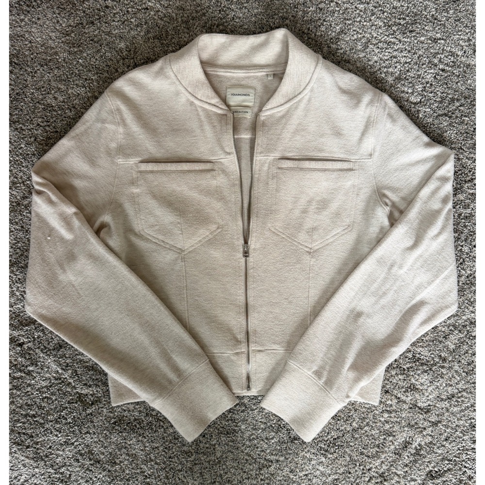 7Diamonds Generation Women Oatmeal Cream Full Zip Bomber Jacket Large L‎ Pocket